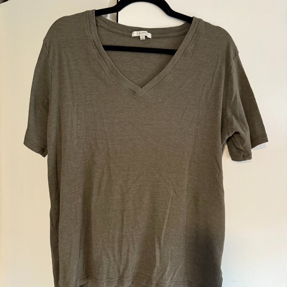 ZSupply Women's V-Neck Olive Green Tee Shirt